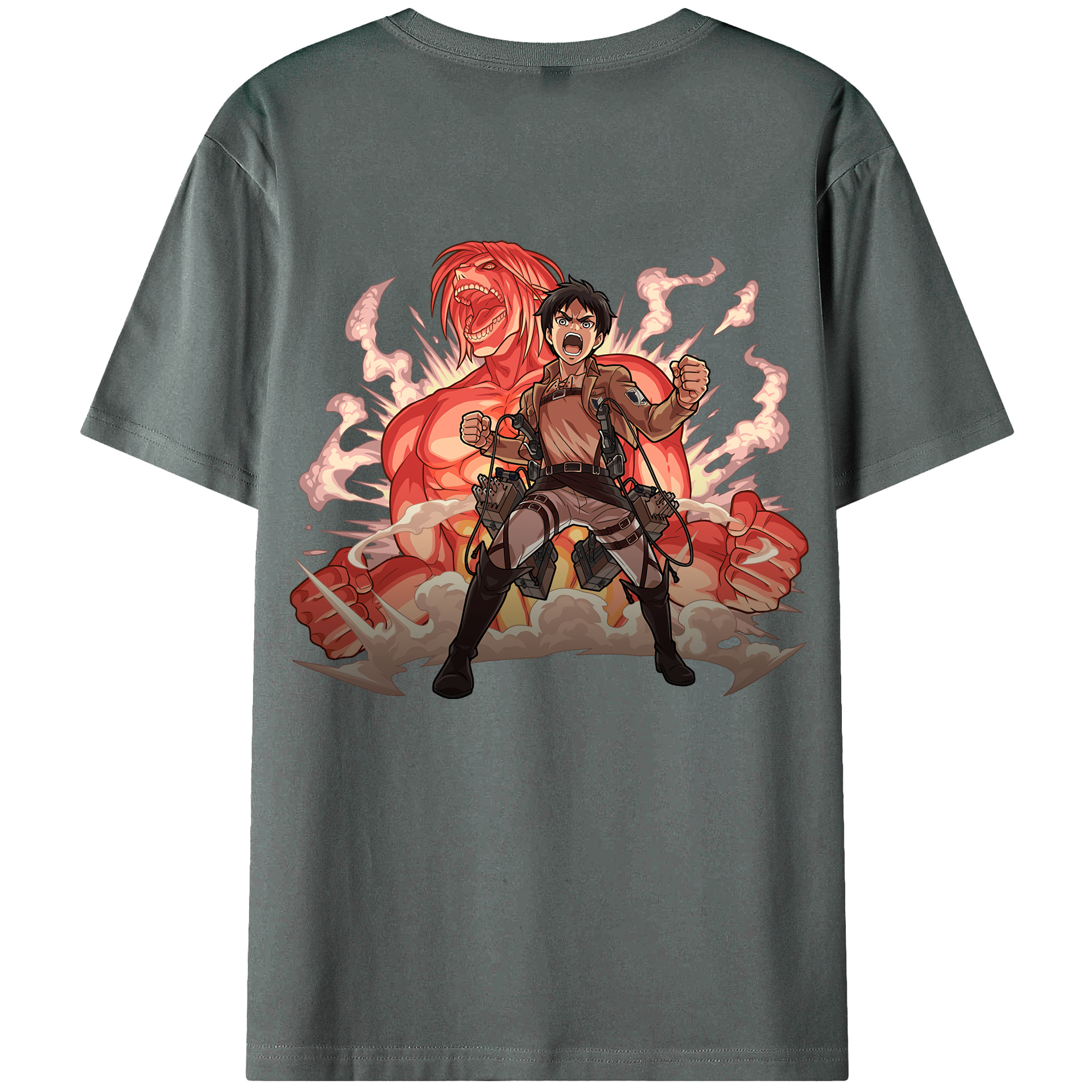 （画像用） 進撃の巨人 エレン･イェーガー Attack on Titan Eren Jäger 綿100％ メンズ半袖Tシャツ（バックプリント） 通気性